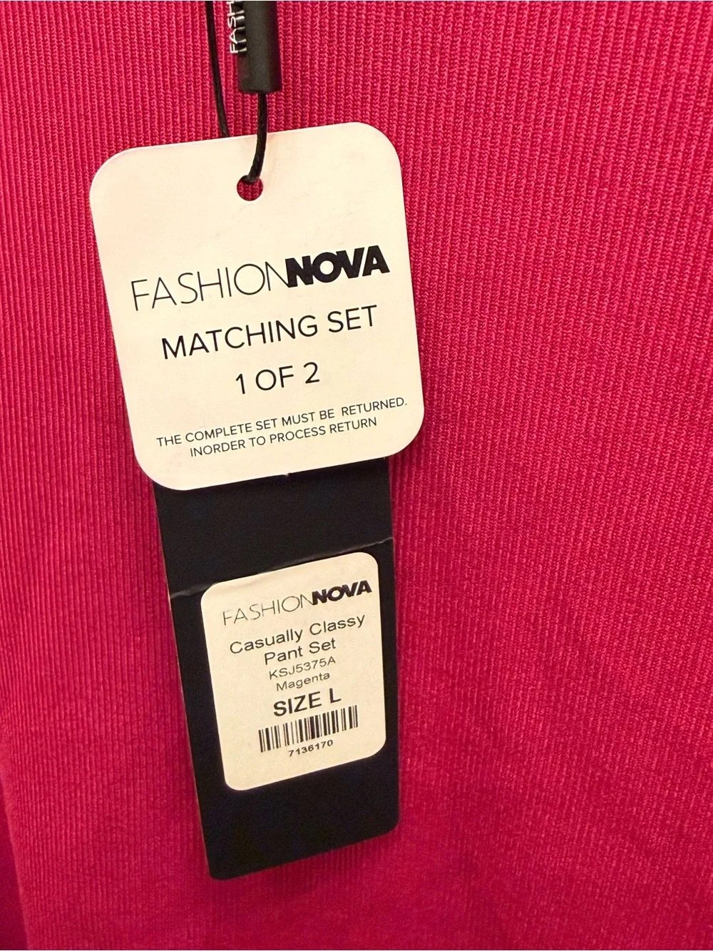 NWT Fashion Nova Casually Classy Magenta Pant Set Size Large
